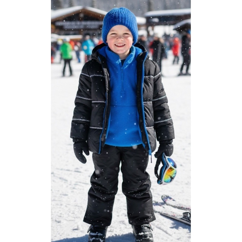 Calvin Klein Toddler Boys Sz 4 Hooded Logo Stripe Bubble Puffer Coat jacket NWT